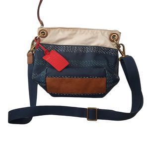 Fossel Keely Bucket Purse Bag Crossbody Messenger Blue White Brown Womens